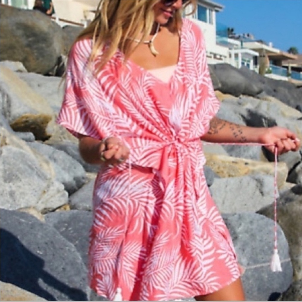 NWOT CLEOBELLA Swim Beach Coverup Coral Palm Print OS